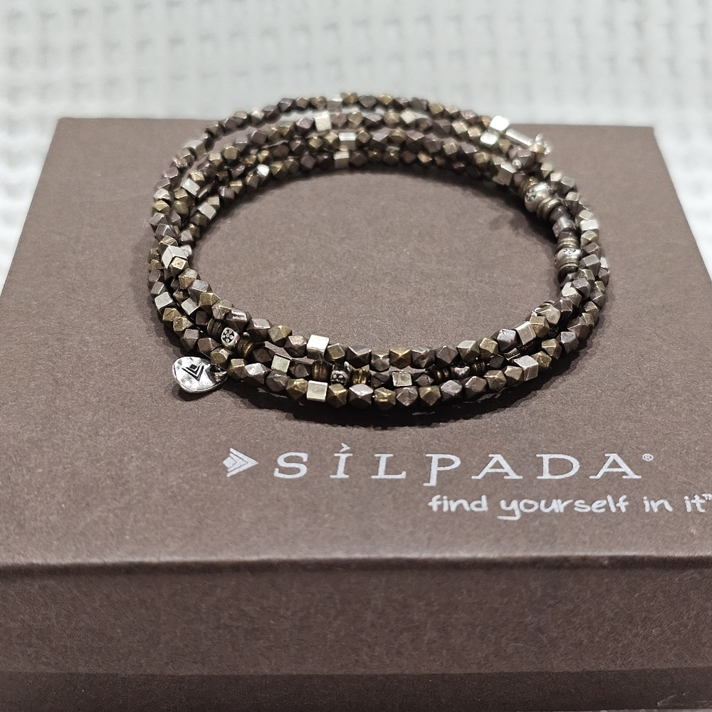 Silpada Wire Wrap Bracelet 925 Silver and Copper Geometric Beads
